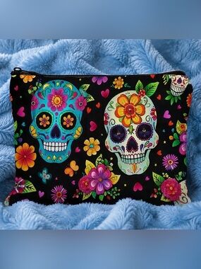 New Skull Zipper Pouch - Colorful Floral Design